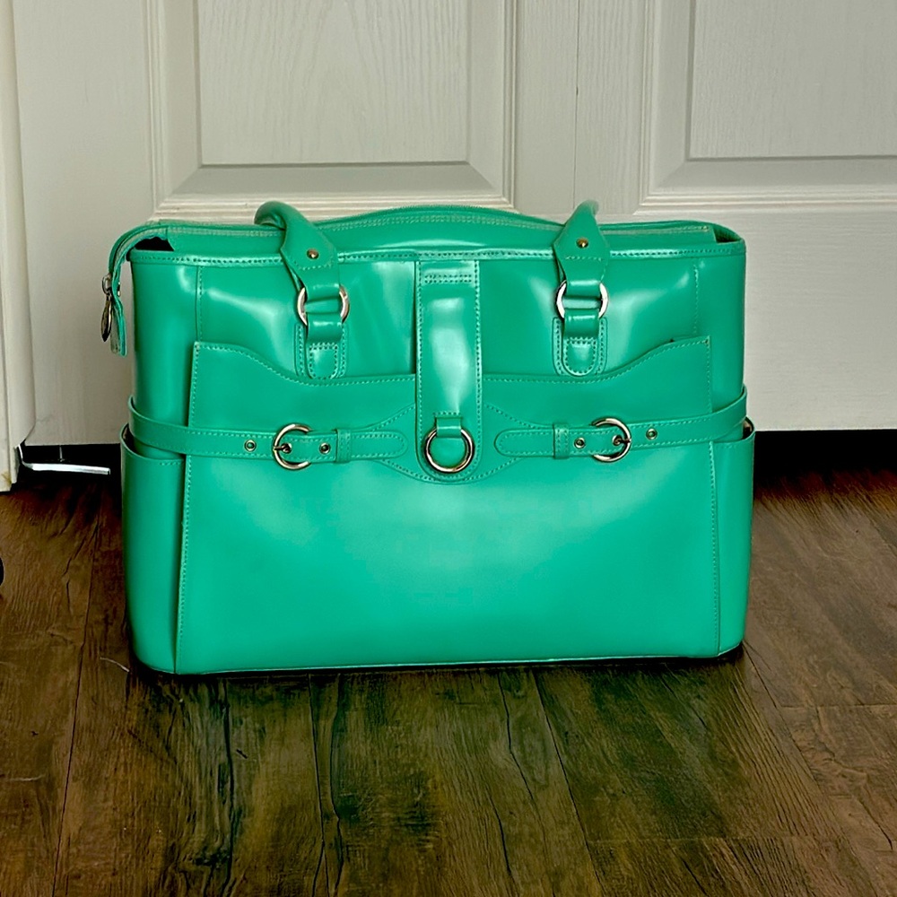 Beautiful Turquoise faux leather computer bag
